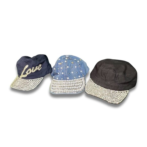 Womens Rhinestone & Studded Cadet Caps - Denim Black & Navy Options main image 8